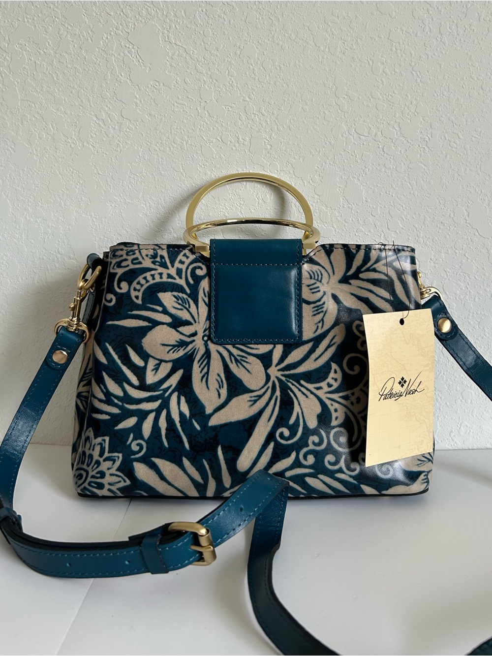 Patricia Nash blue Floral Italian leather purse